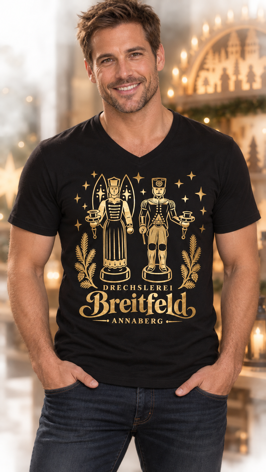 Erzgebirge Shirt | Engel und Bergmann | Gold-Edition Drechslerei Breitfeld | Herren
