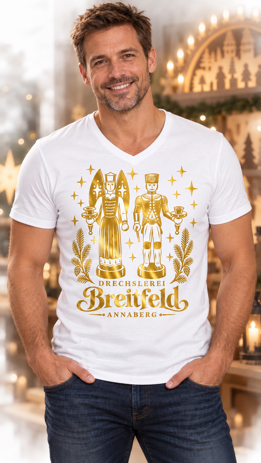 Erzgebirge Shirt | Engel und Bergmann | Gold-Edition Drechslerei Breitfeld | Herren