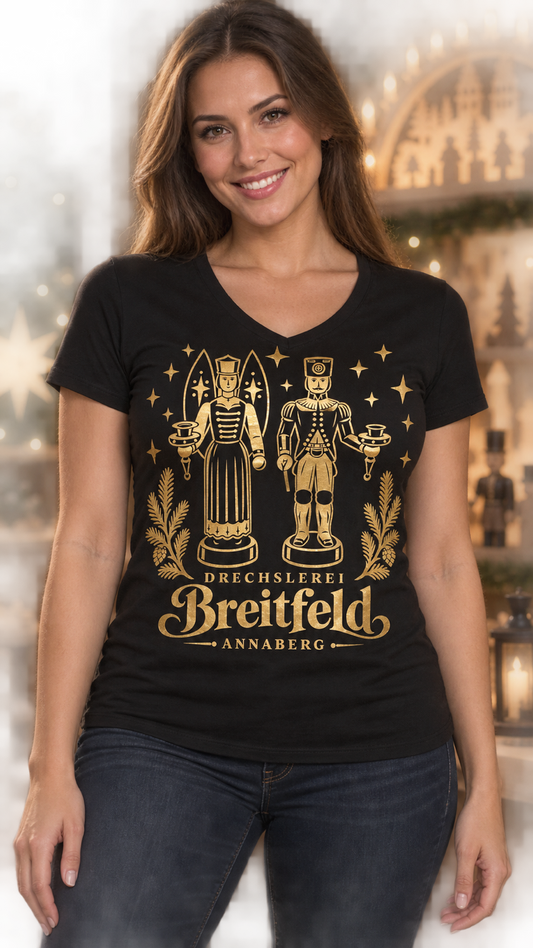 Erzgebirge Shirt | Engel und Bergmann | Gold-Edition Drechslerei Breitfeld | Damen