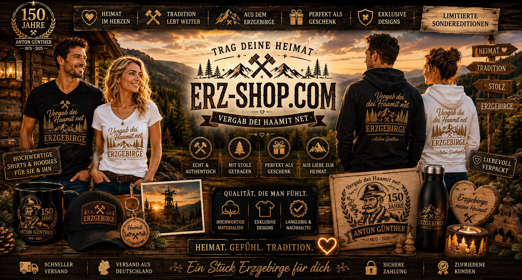 Erzgebirge Shirt Haamit Anton Günther Arzgebirg Weihnacht Bergmann Pyramide Engel 